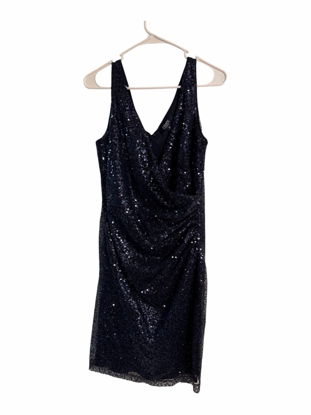 Chaps Navy Sequin Drape-Front Mini Dress size 14